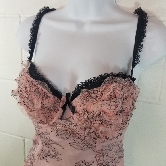 Cacique pink black mesh bustier corset coquette romantic pretty - Picture 7 of 10